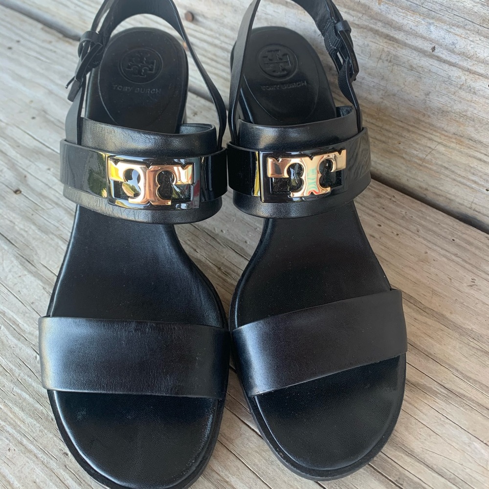 Tory Burch black strappy high heeled sandals 8.5